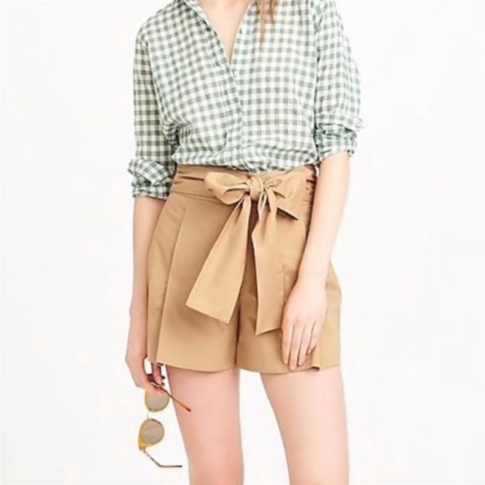 J Crew High Waisted Tie Front Khaki Shorts 00